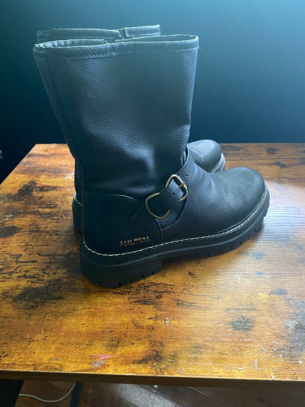  Nautica Womens Black Faux Leather Side Zip. NWOT size 9. No box.